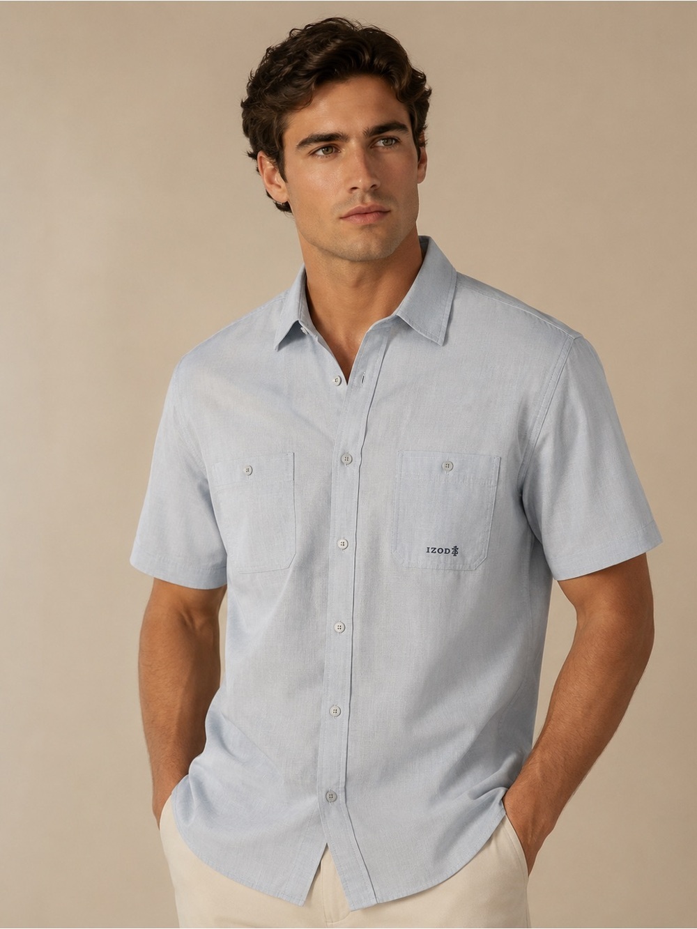 Izod Light Blue Short-Sleeve Button-Down Shirt